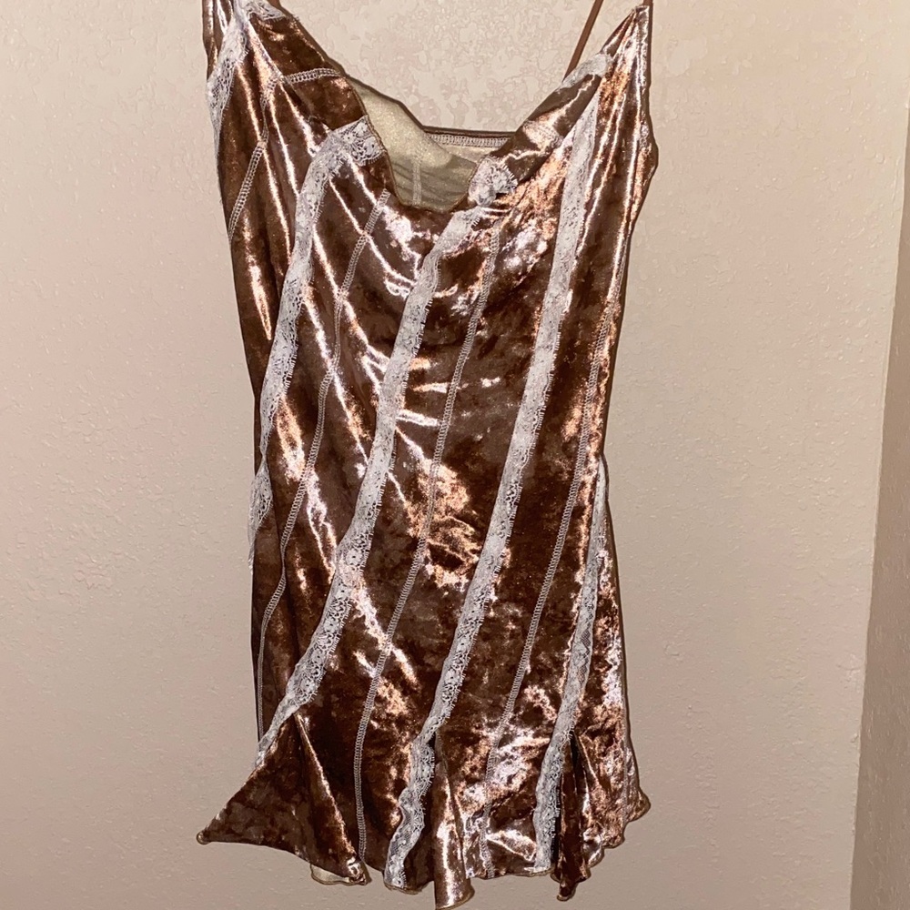 Brown and White Velvet Slip Dress